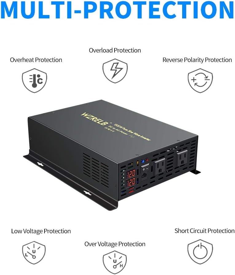 1500W 24V Pure Sine Wave Power Inverter with Remote Controller Dual AC Outlets LED Display L79513