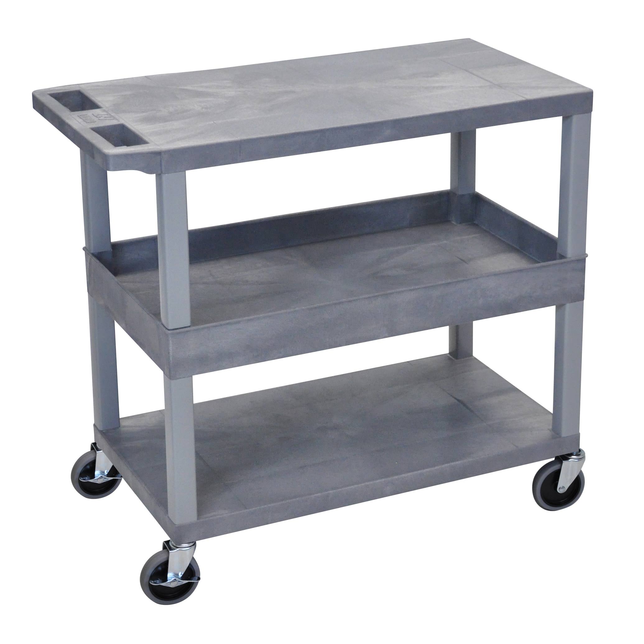 Gray 18x32 Cart with 2 Flat and 1 Tub Shelves E9547