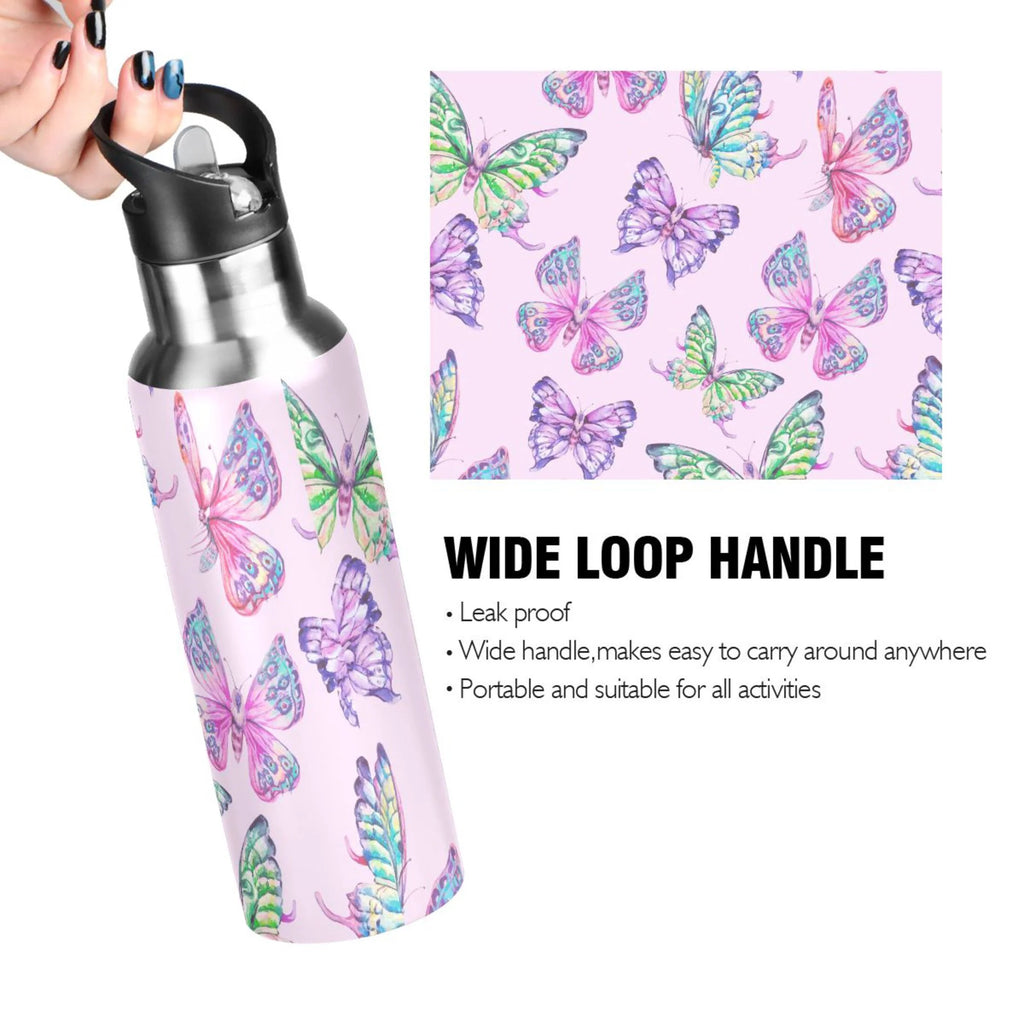 Pink Stainless Steel Insulated Water Bottle with Straw Lid L819418