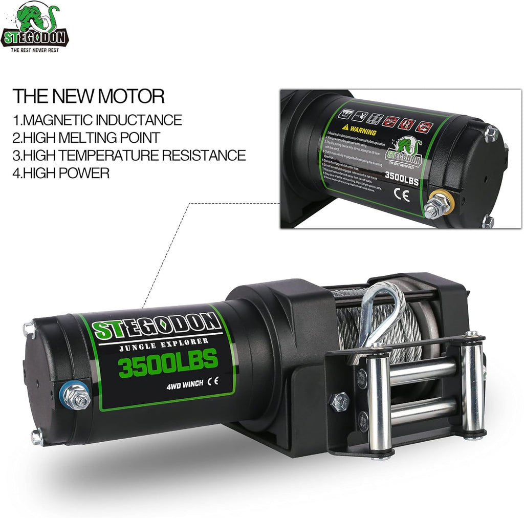3500 lb. Load Capacity 12V Electric Winch with Wireless Remote, Waterproof IP67, Matte Black, Pack of 2 P889430