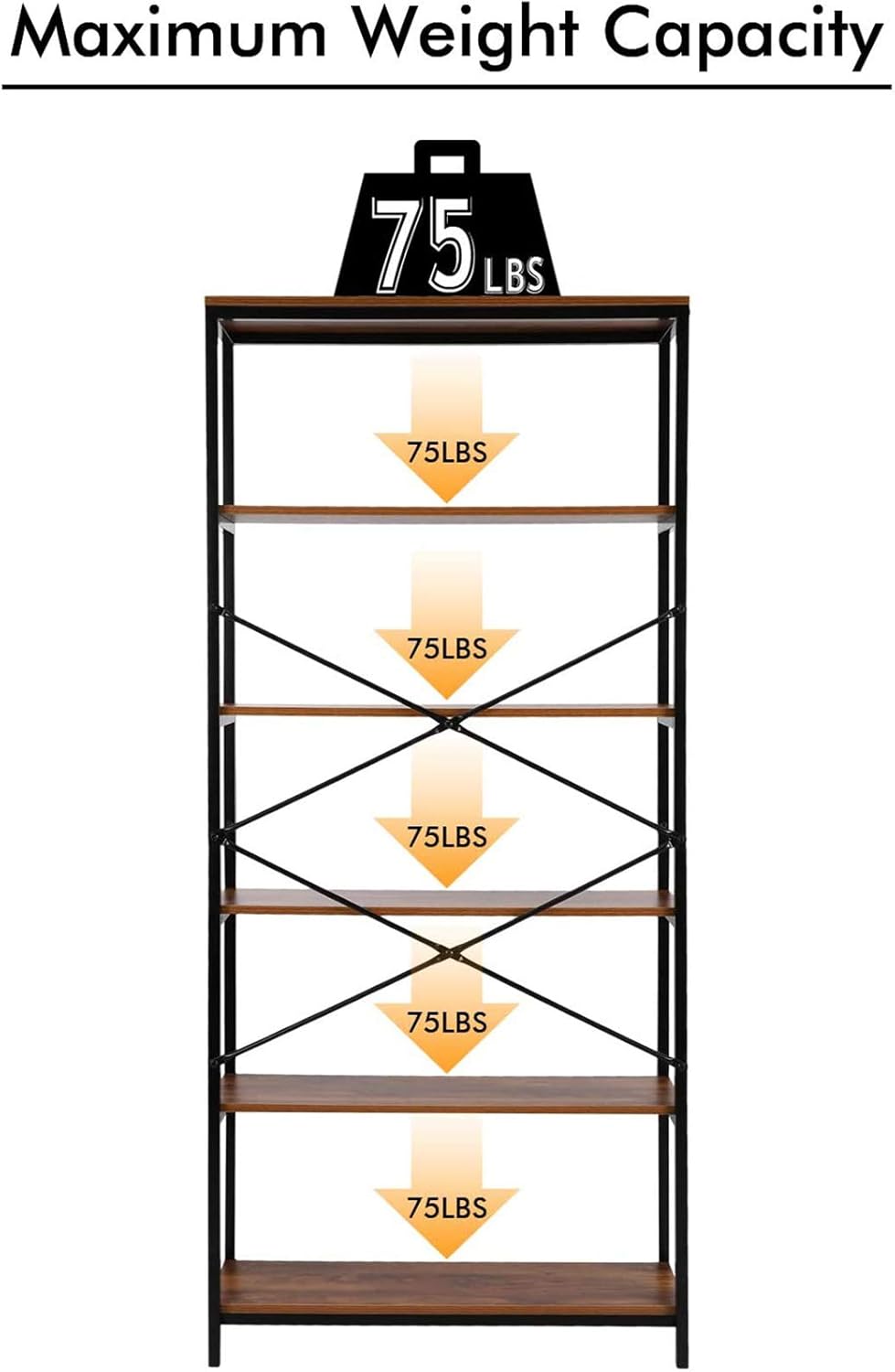 5 Shelf Metal and Wooden Bookshelf Q888