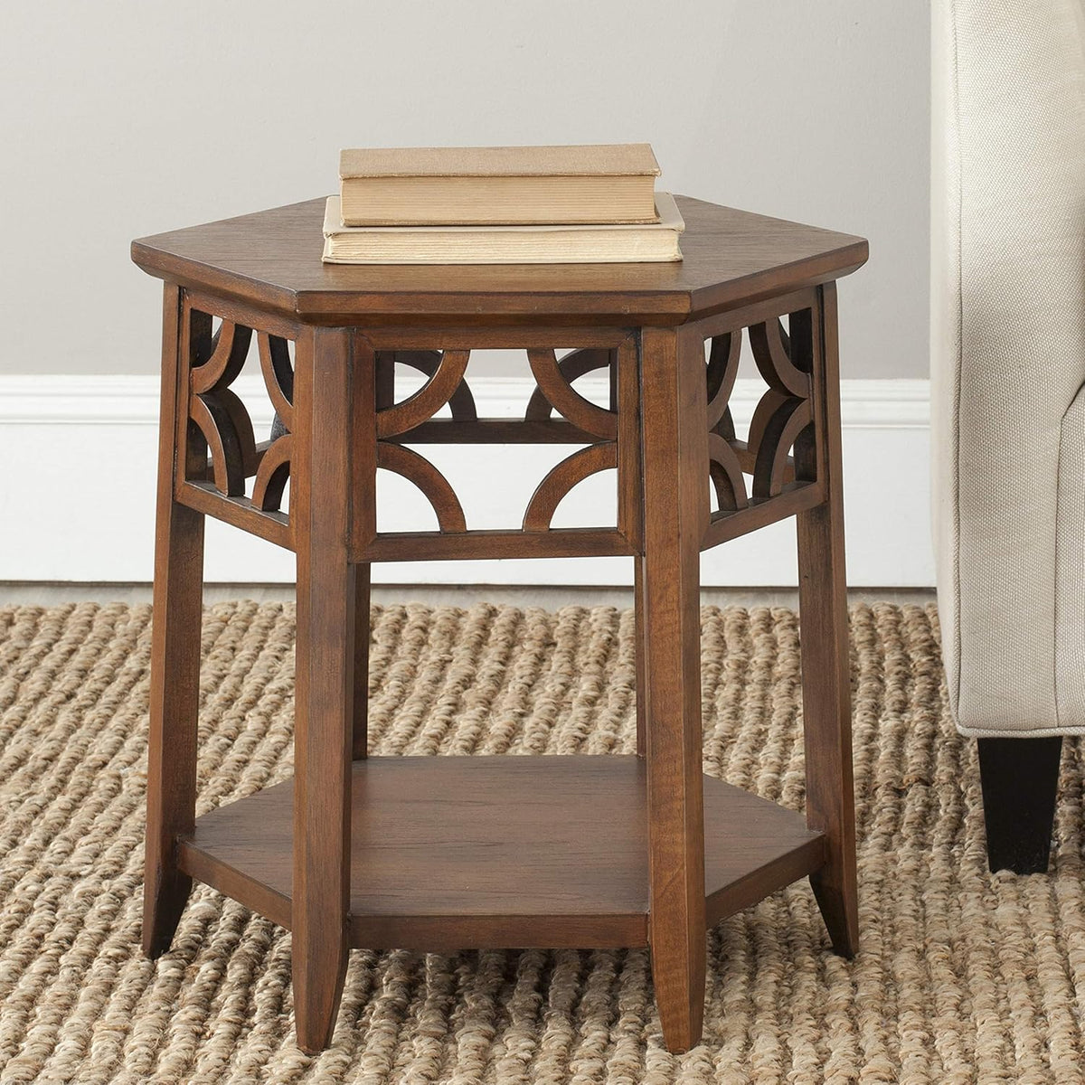 Light Brown Hexagon End Table T93405