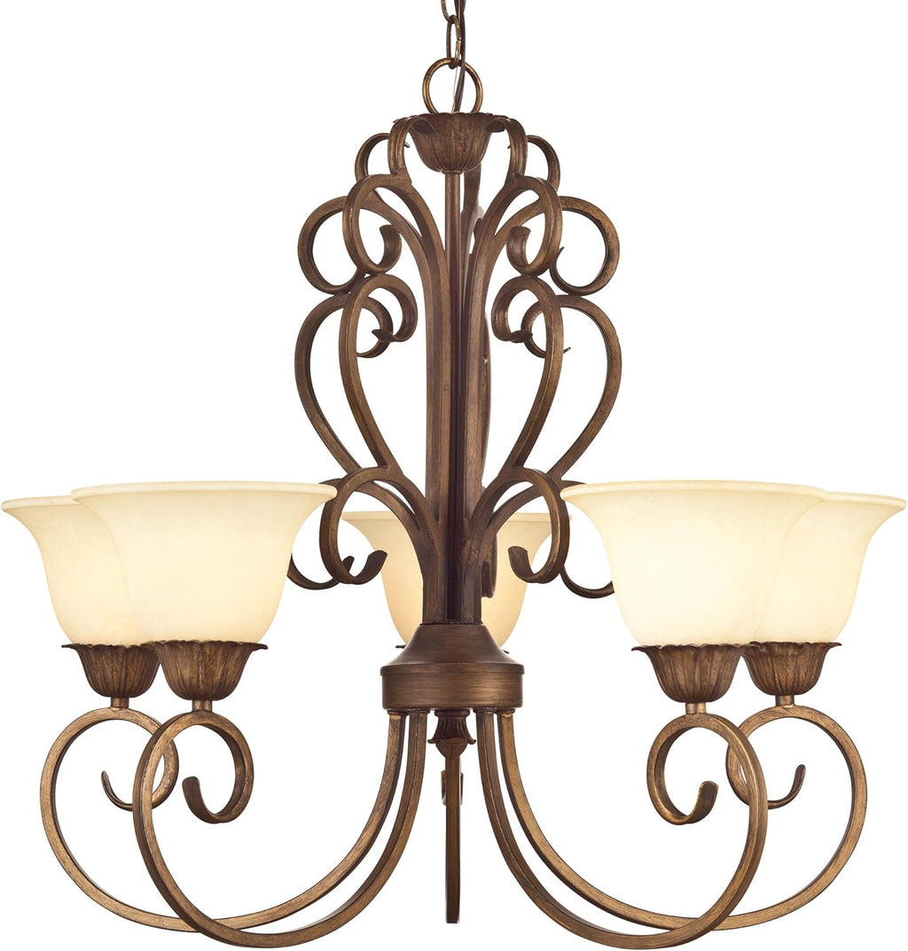 Five-Light Interior Chandelier, Ebony Gold Finish with Burnt Scavo Glass Y70025