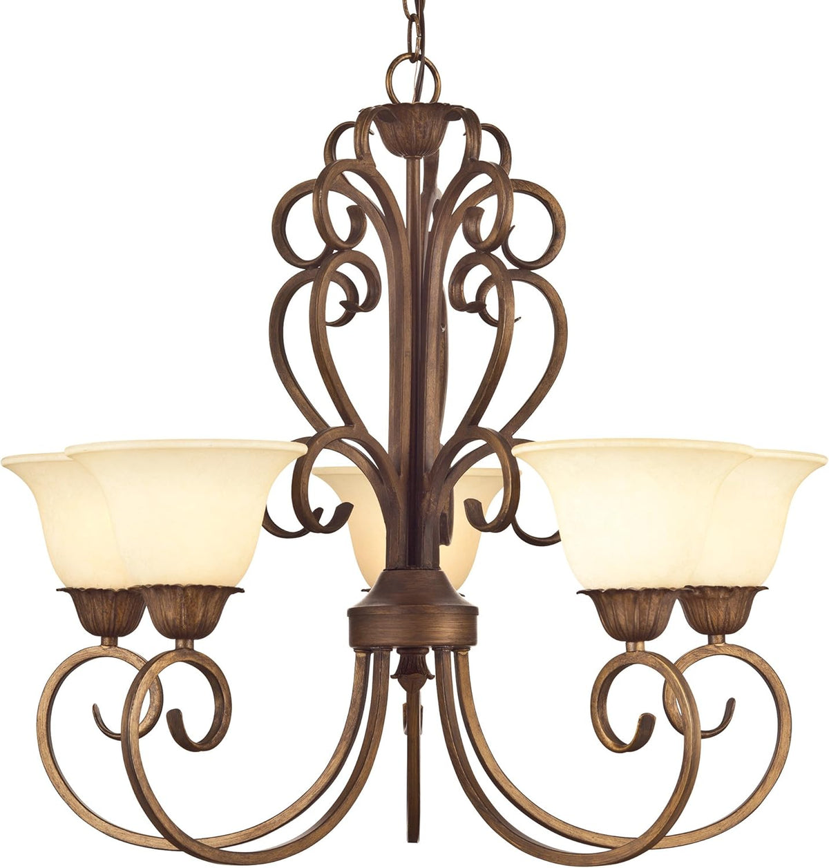 Five-Light Interior Chandelier, Ebony Gold Finish with Burnt Scavo Glass Y70025