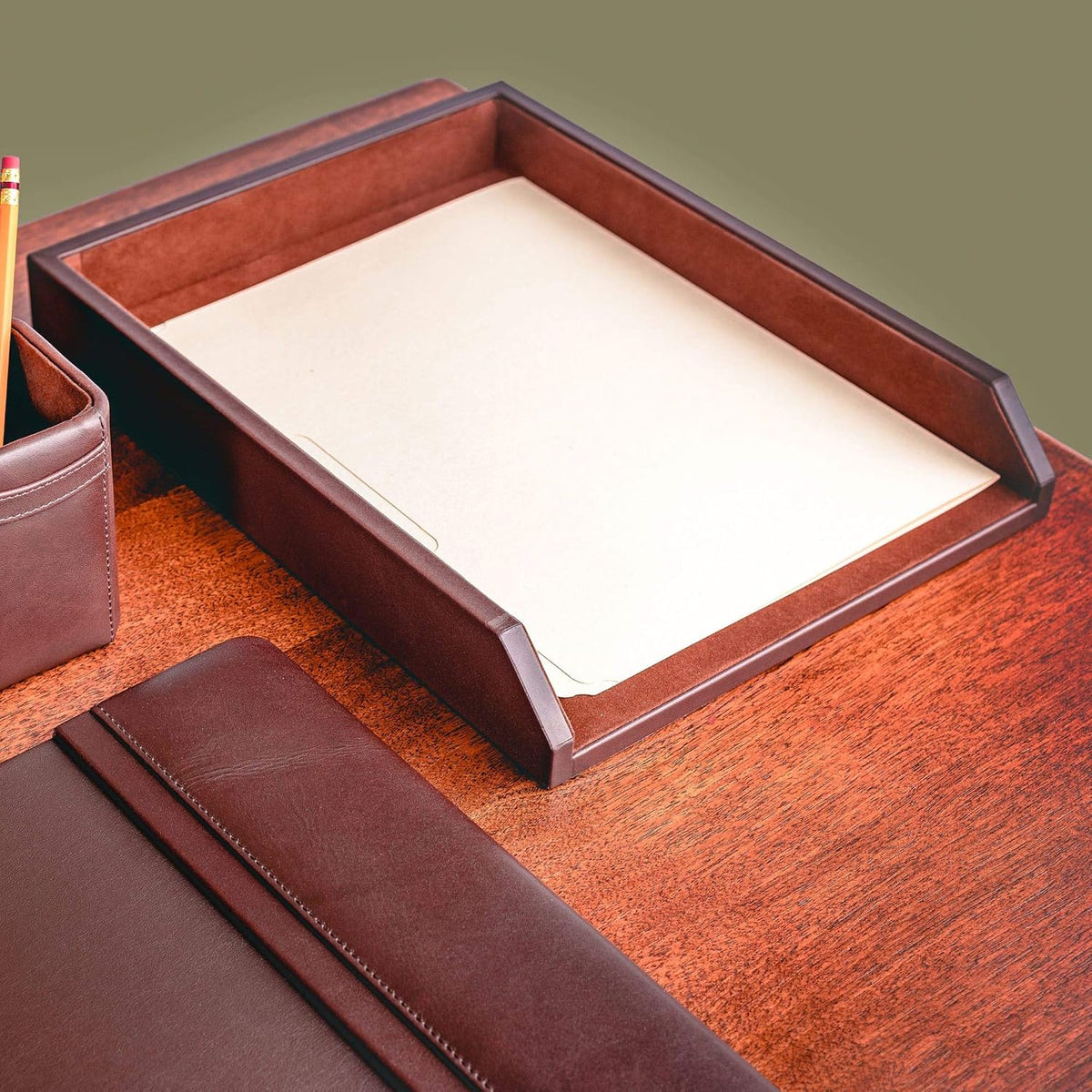 Chocolate Brown Leather Letter Tray Pack of 2 M49844