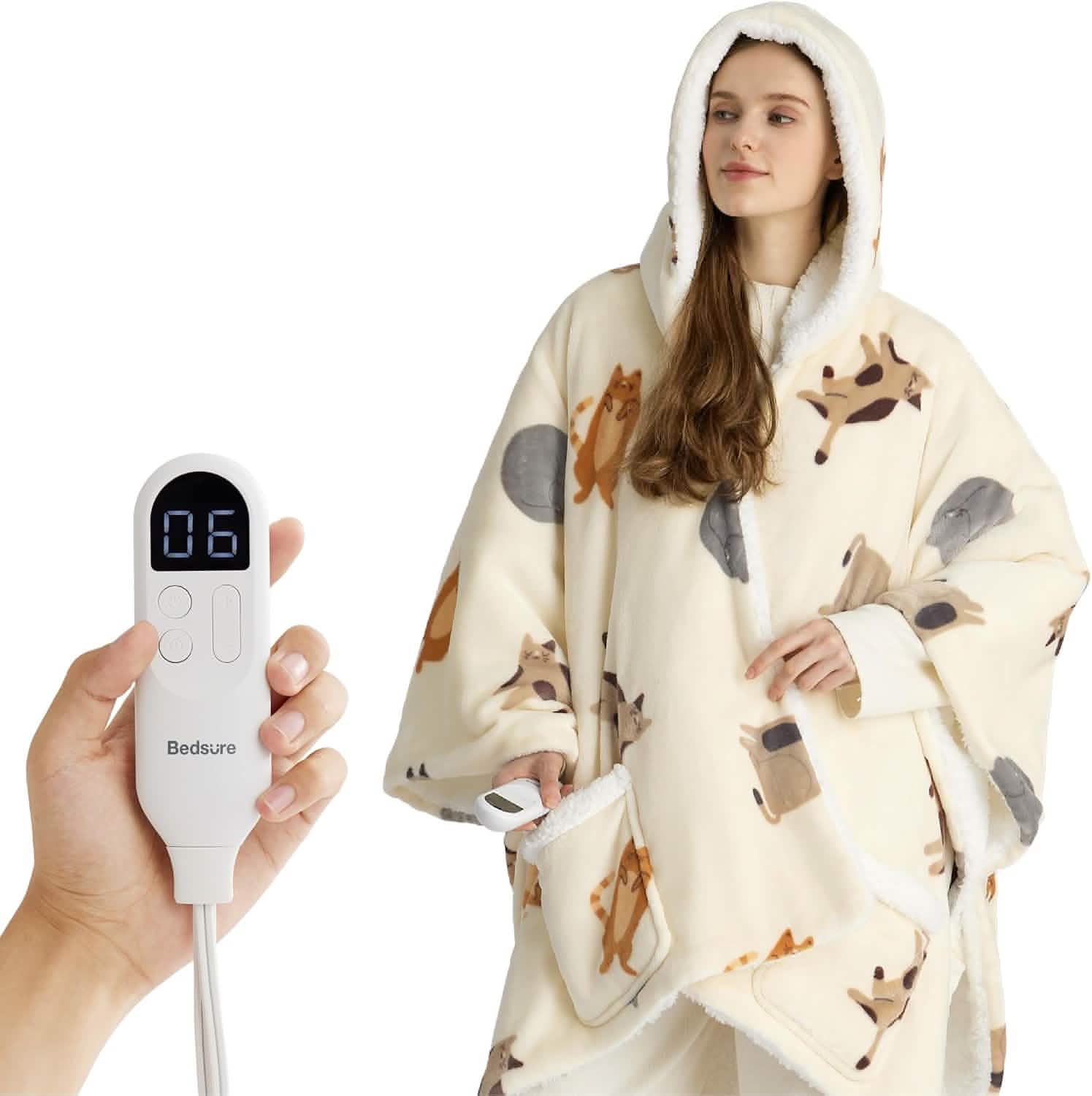 Heated Sherpa Fleece Blanket Hoodie O560