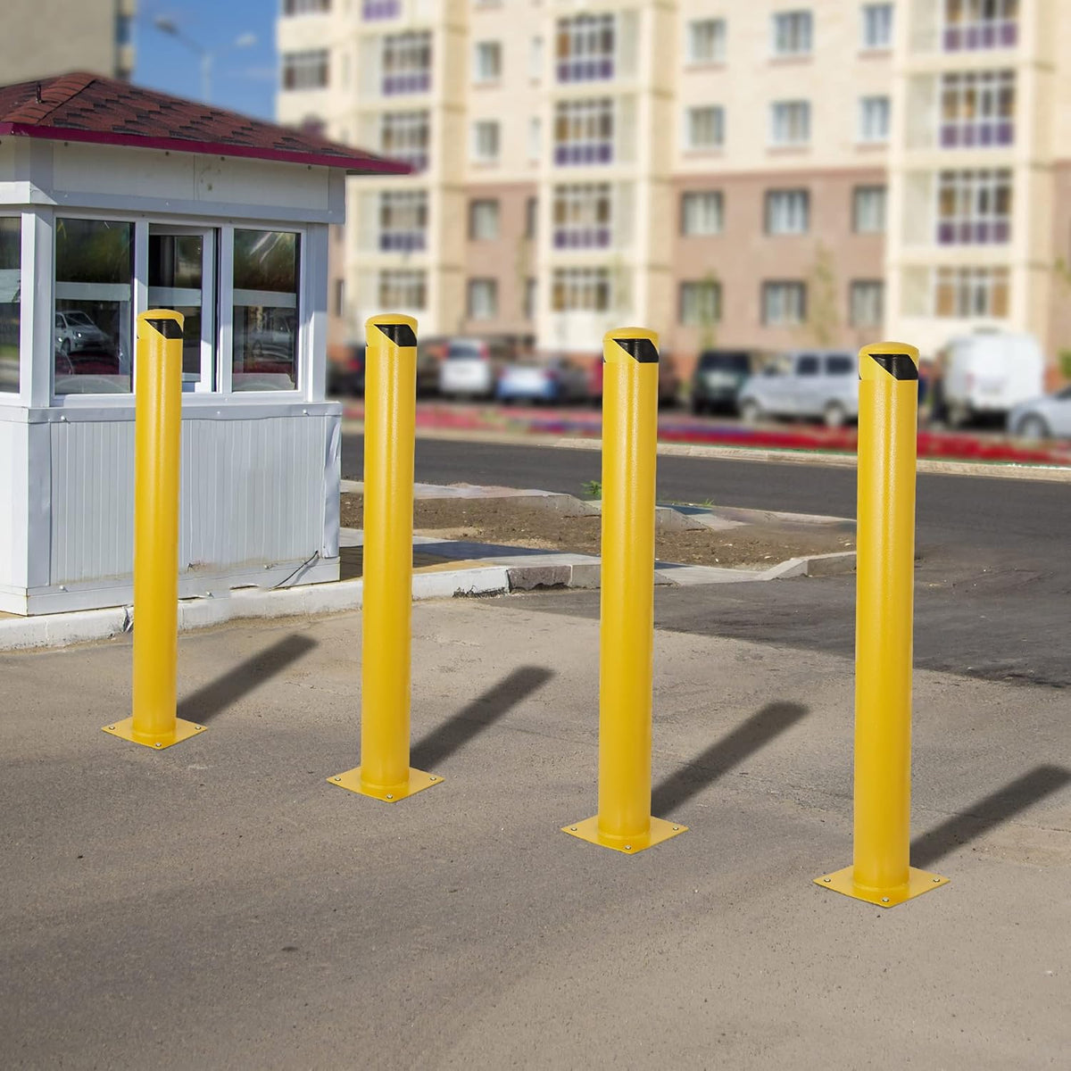 2Packs 48" Height Safety Bollard Yellow Powder Coat Parking Post with 4 Anchor Bolts M7109