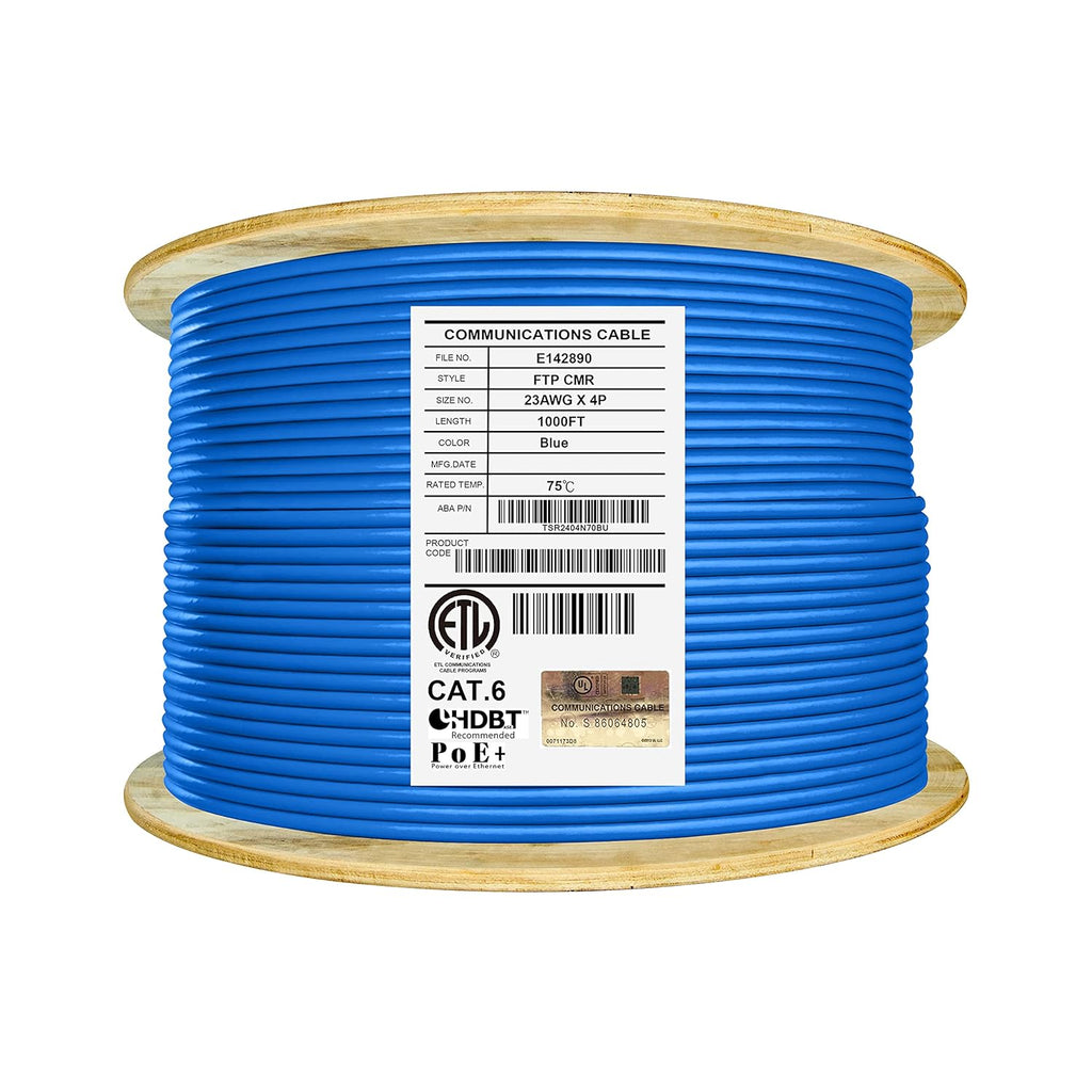 Cat6 Shielded Riser 1000ft F/UTP 23AWG Solid Bare Copper 550MHz Bulk Ethernet Cable Reel Yellow L217573