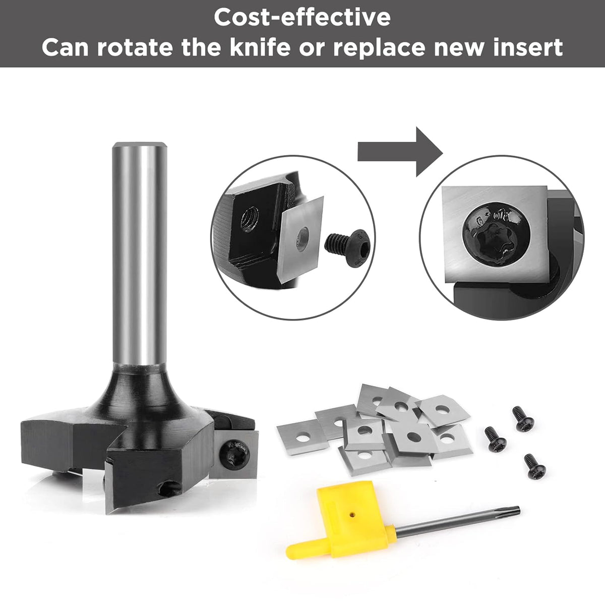 CNC Spoilboard Surfacing Router Bit, 1/2'' Shank, 2-23/64'' Cut Dia, 15/32'' Cut Length, 3 Wings, Carbide, Pack of 2 K312610