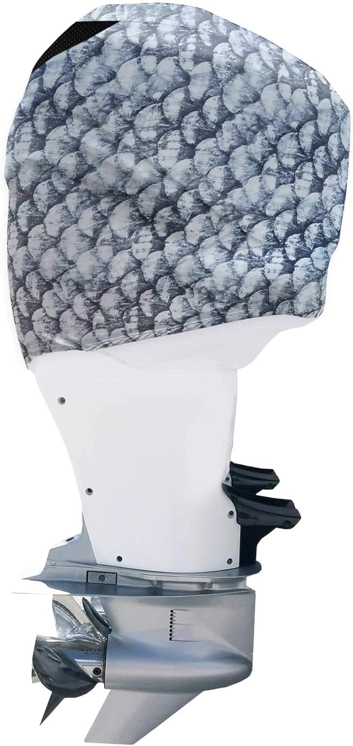 Grey Fish Scales Outboard Motor Cover with Side Vents J1273