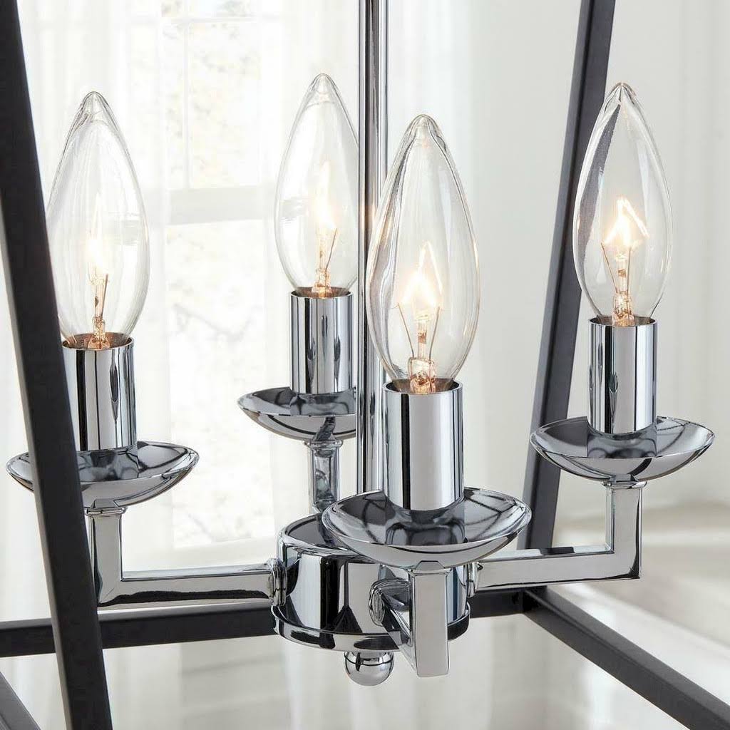 4-Light Black and Polished Chrome Caged Chandelier X464440