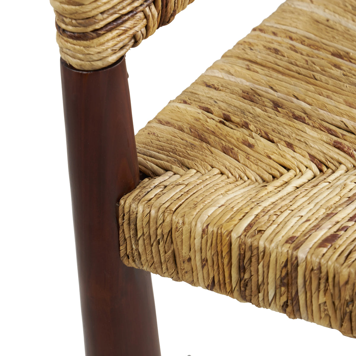 Light Brown Handmade Wood Lounge Chair with Woven Banana Leaf Seat, Set of 2 V7333
