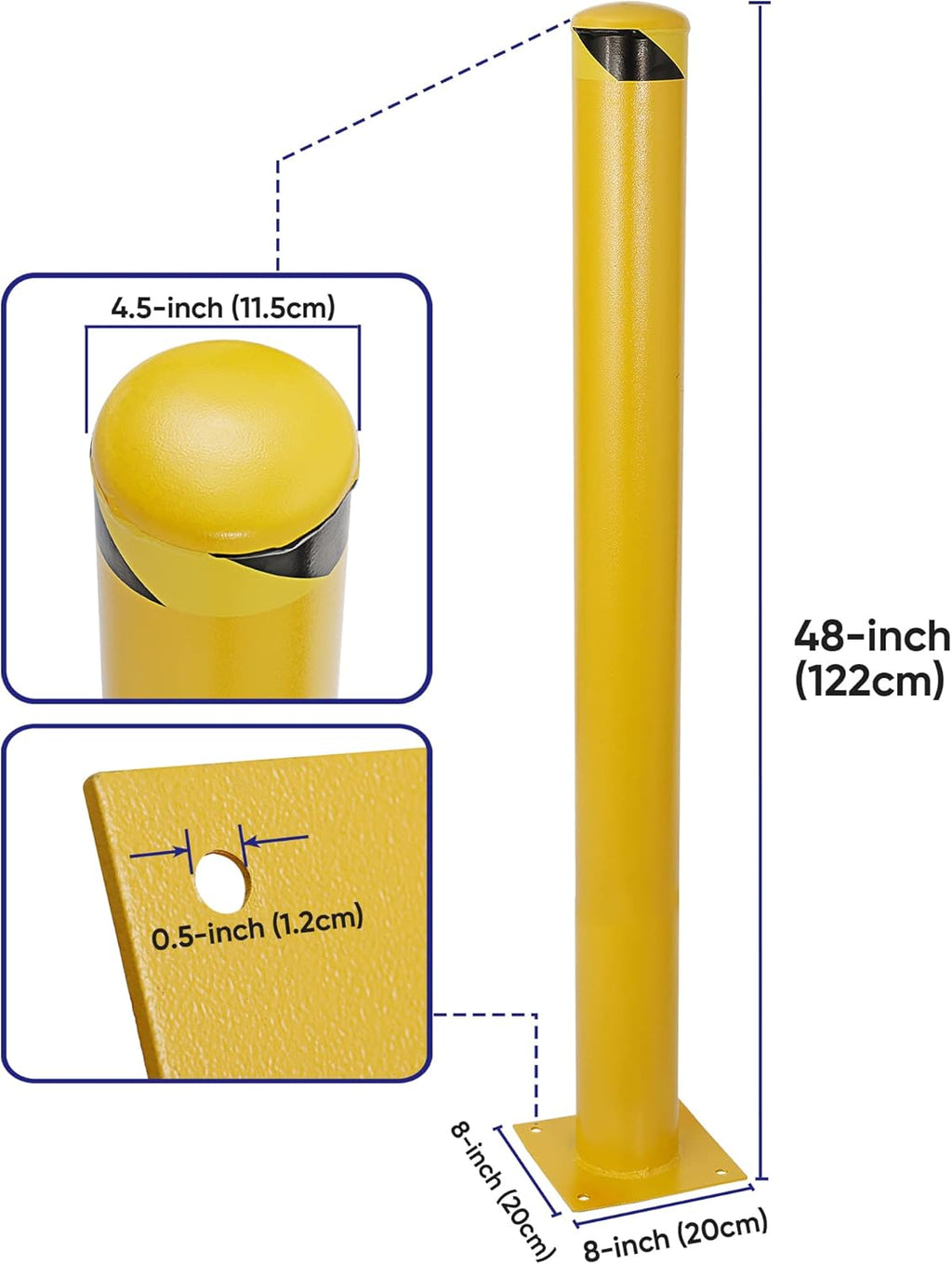 2Packs 48" Height Safety Bollard Yellow Powder Coat Parking Post with 4 Anchor Bolts M7109