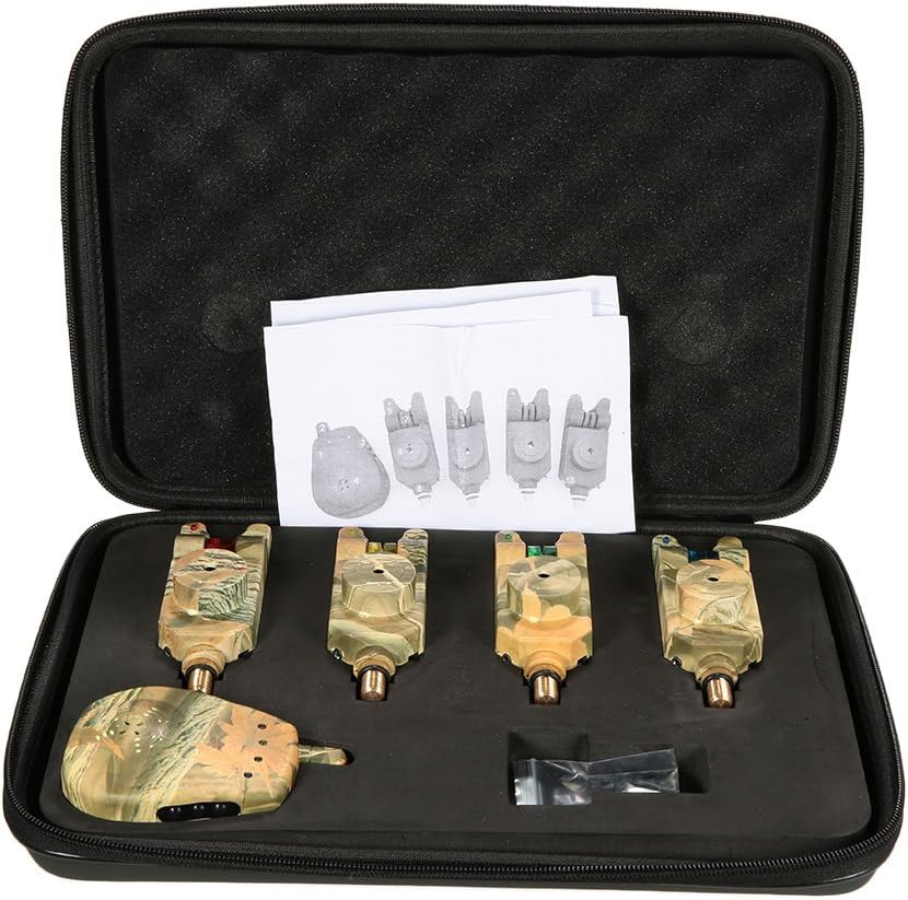 Wireless LED Fishing Bite Alarm Set with Case, 3/4 Alarms + 1 Receiver, Pack of 2 E635