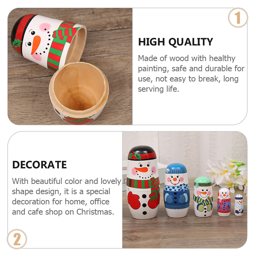 5 Layer Snowman Matryoshka Wood Nesting Doll R960980