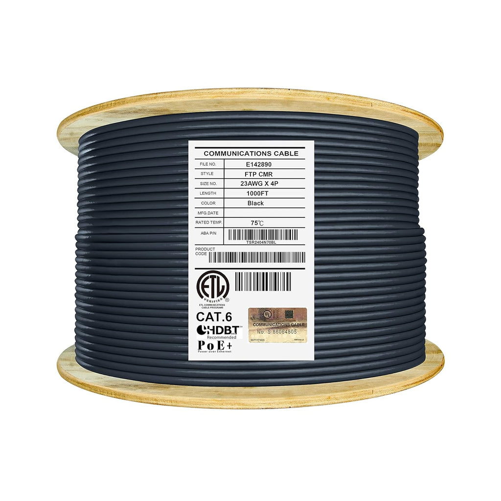 Cat6 Shielded Riser 1000ft F/UTP 23AWG Solid Bare Copper 550MHz Bulk Ethernet Cable Reel Yellow L217573