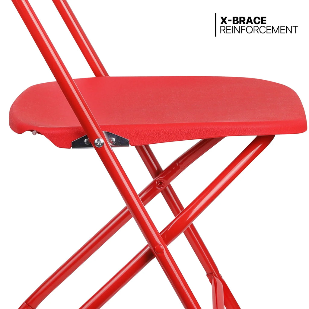 11 Pieces 8 Ft White Heavy Duty Utility Table and 10 Red Chair Set Folding Round Table with Handle P542