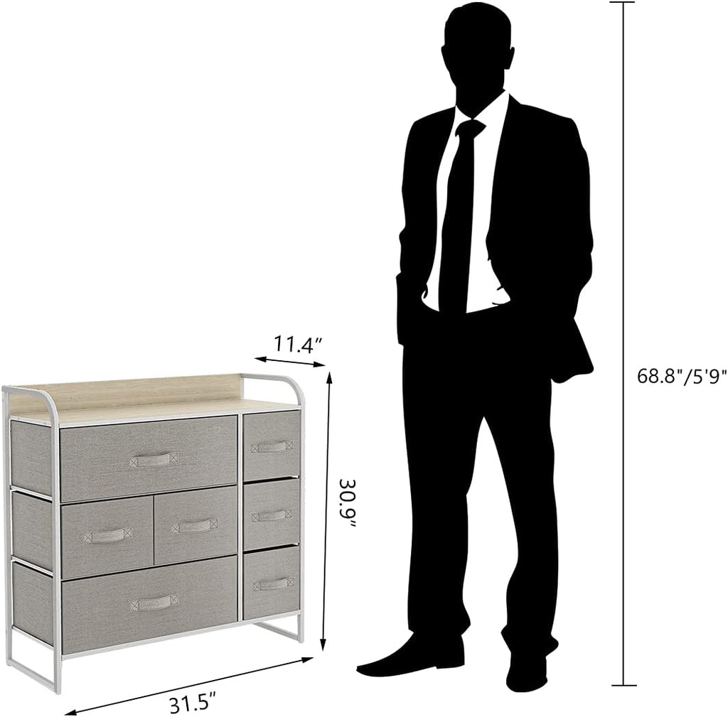 Light Grey 7 Drawer Fabric Dresser with Steel Frame I14514