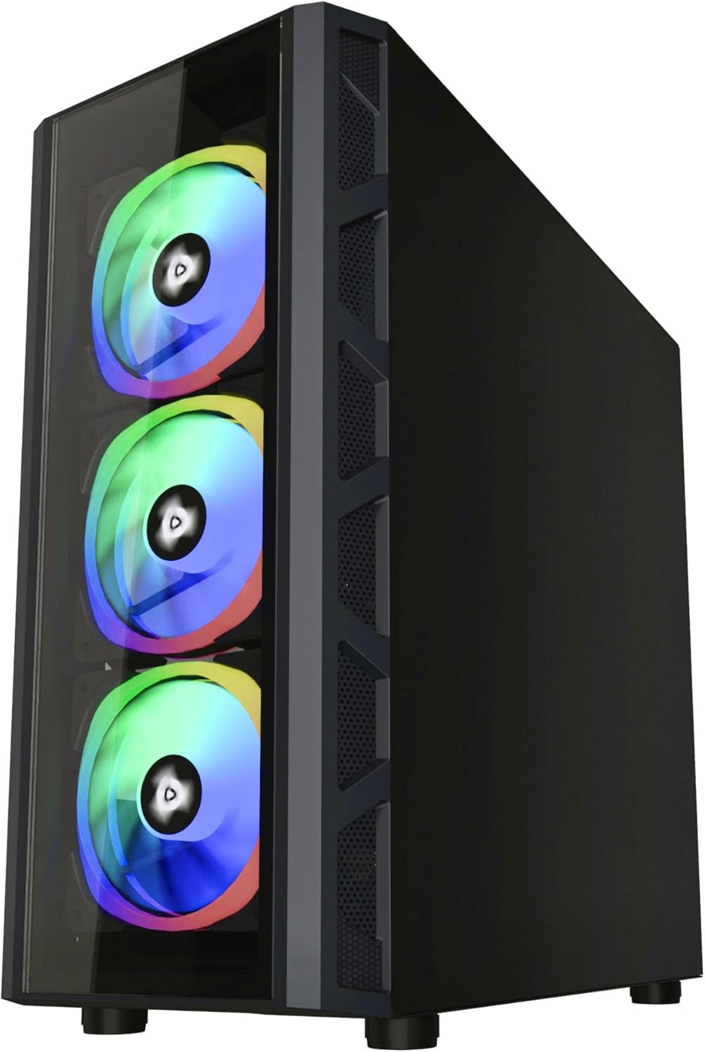 Black Mid Tower Gaming Case with Tempered Glass Panel and RGB Fans V4600