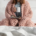 Blush Pink Chunky Knit Chenille Throw Blanket W32833