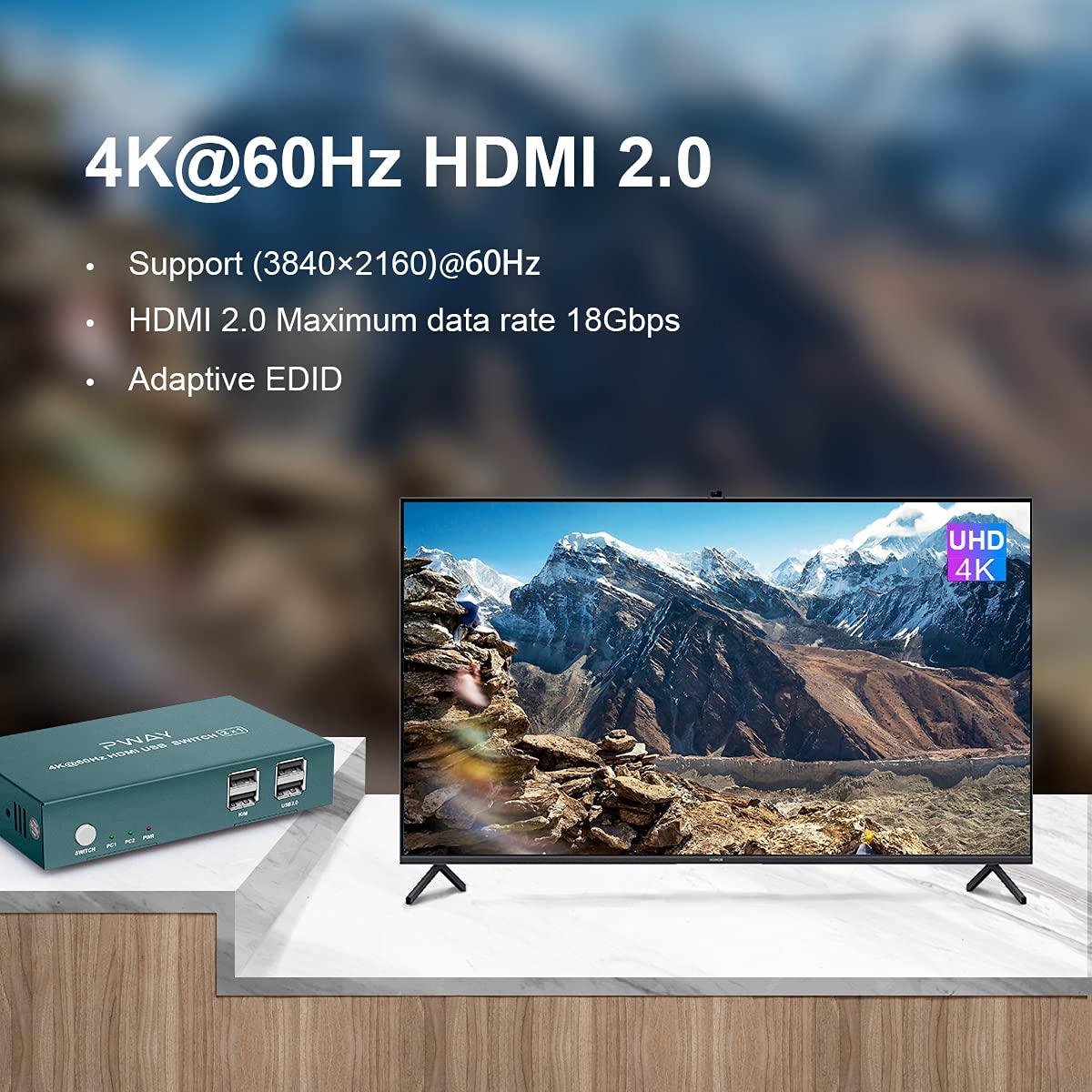 KVM Switch HDMI 2 Port, 4K@60Hz, 2 USB 2.0 Hub C762469