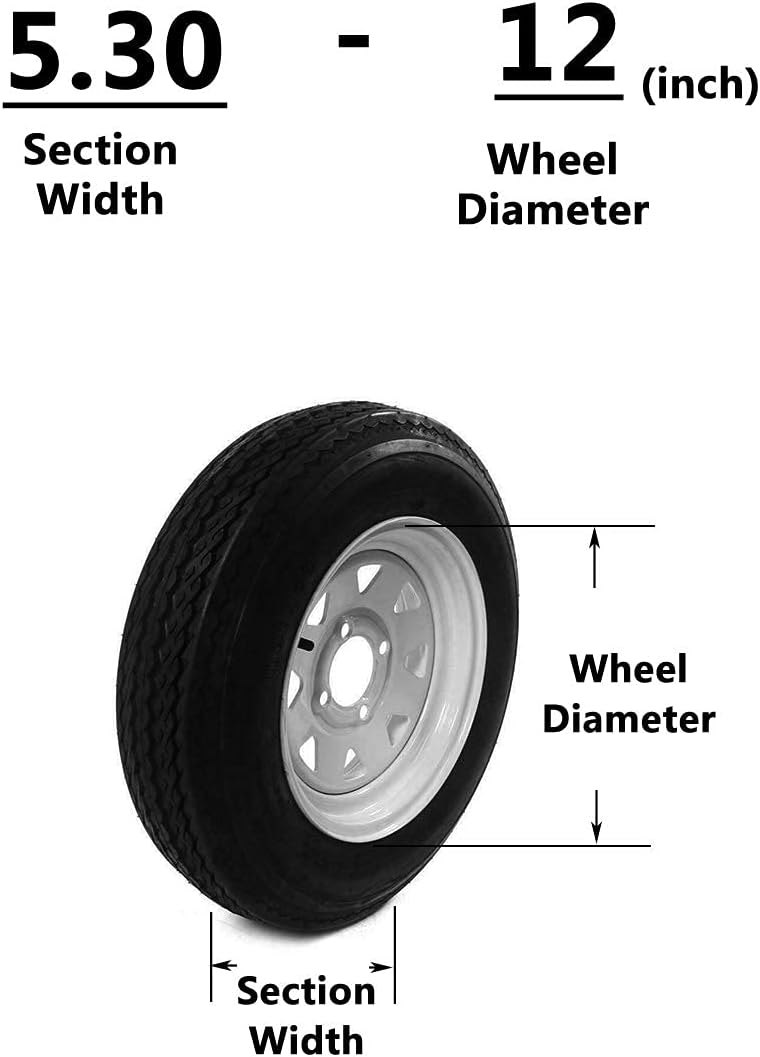 Set of 2 12" Trailer Tires Rims 5.30-12 4 Lug White Spoke Wheel X20676