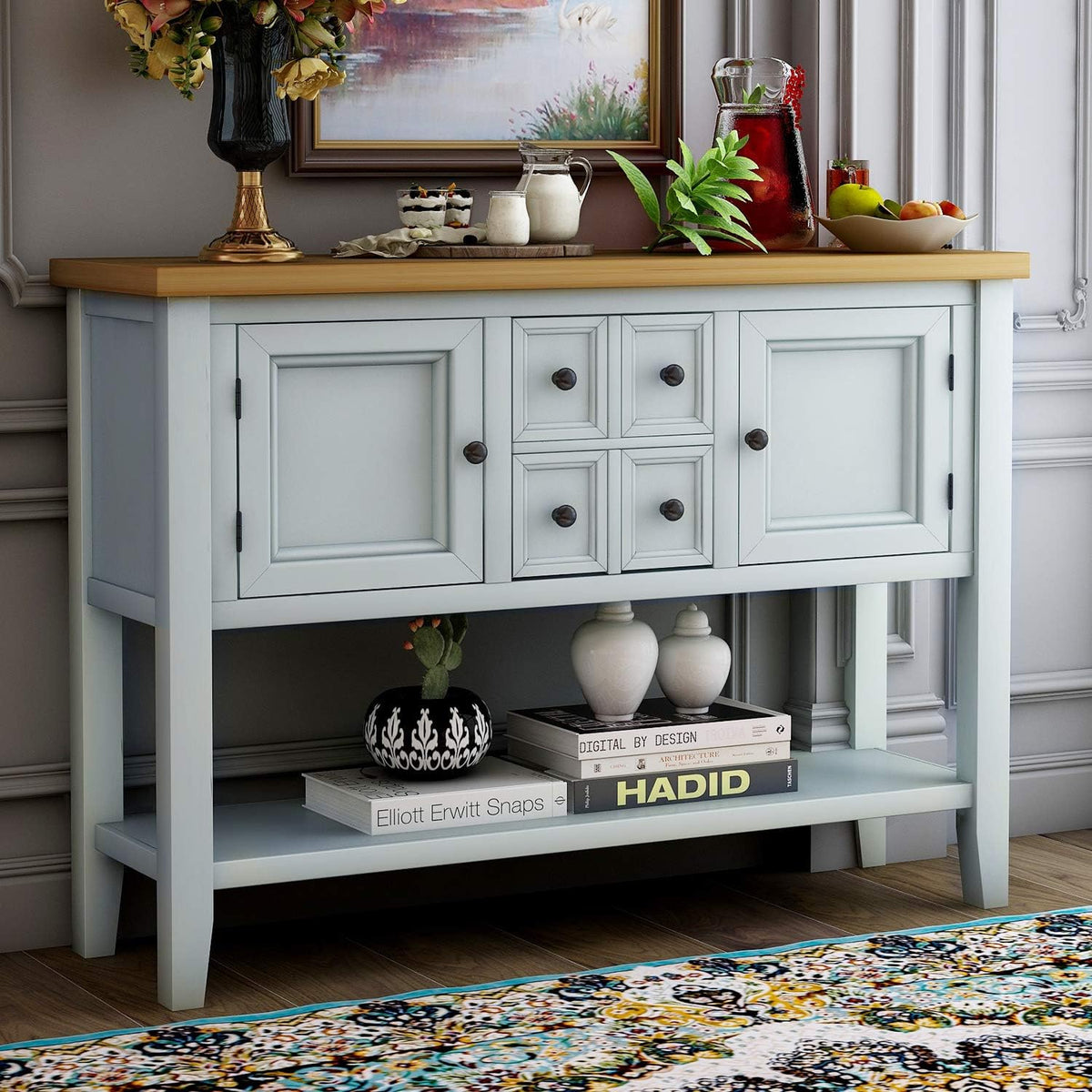 Antique Gray Console Sofa Table with Storage Drawers L89082