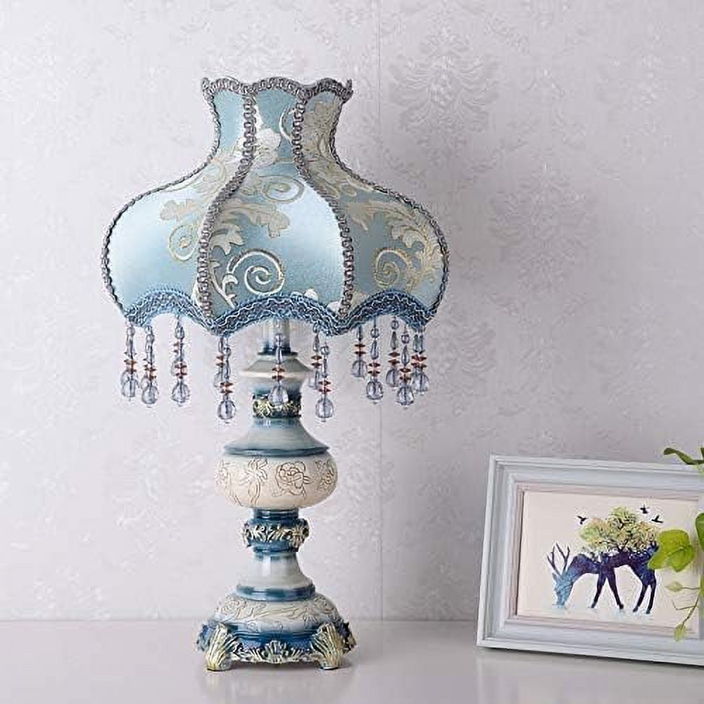 Blue Table Lamp with Fabric Lampshade, 13 Inch Desk Lamp R4947