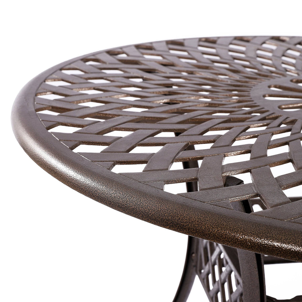 Cast Aluminum Outdoor Patio Dining Table with Lattice Weave Design in Bronze Z181320
