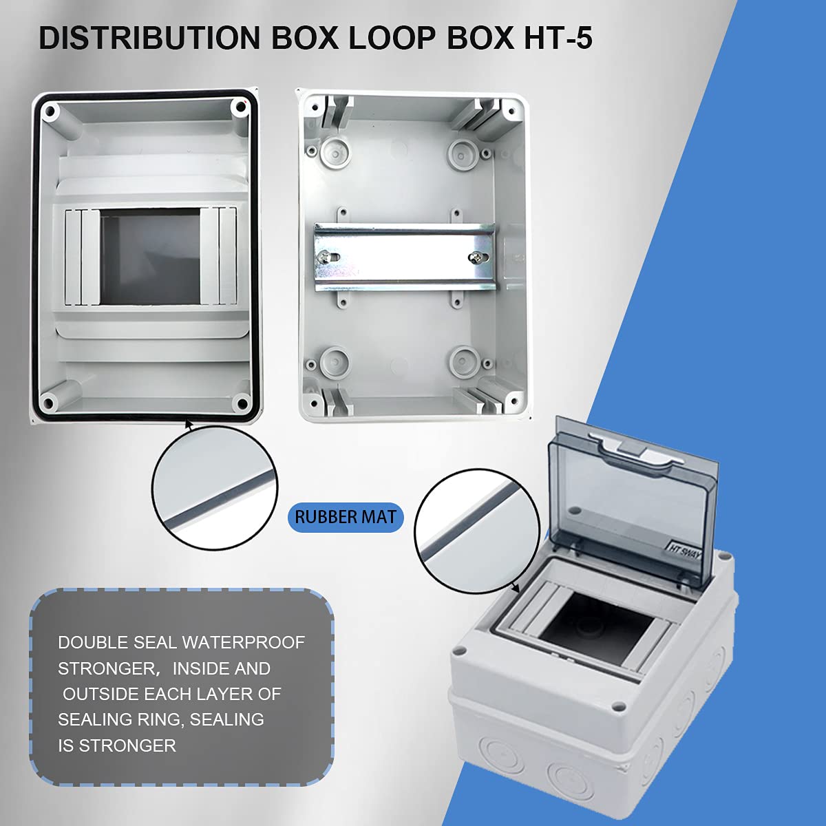 IP65 ABS Transparent Cover Waterproof Electrical Box, 5 Way Din Rail Junction Box H70271