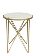 White Marble Inlay Top Side Table Y14573