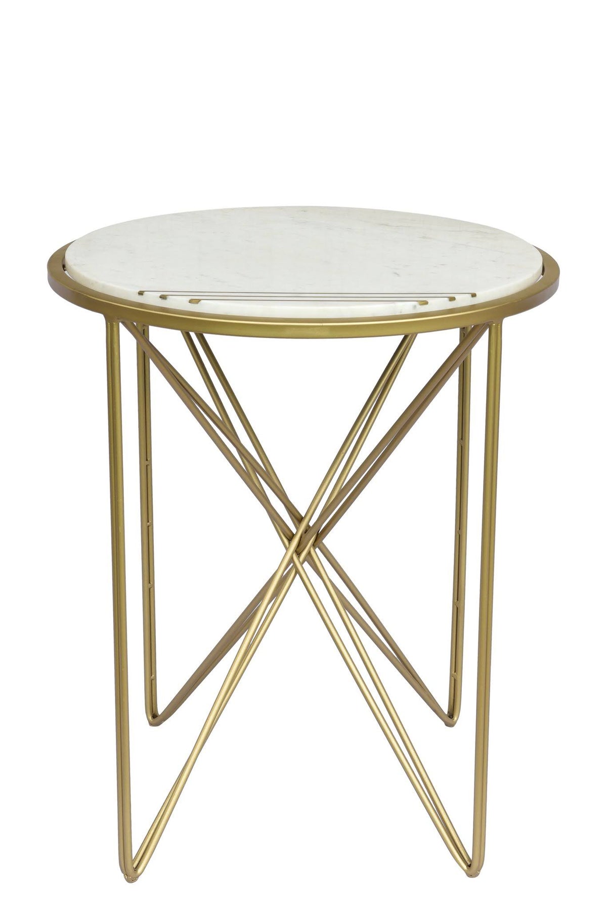 White Marble Inlay Top Side Table Y14573