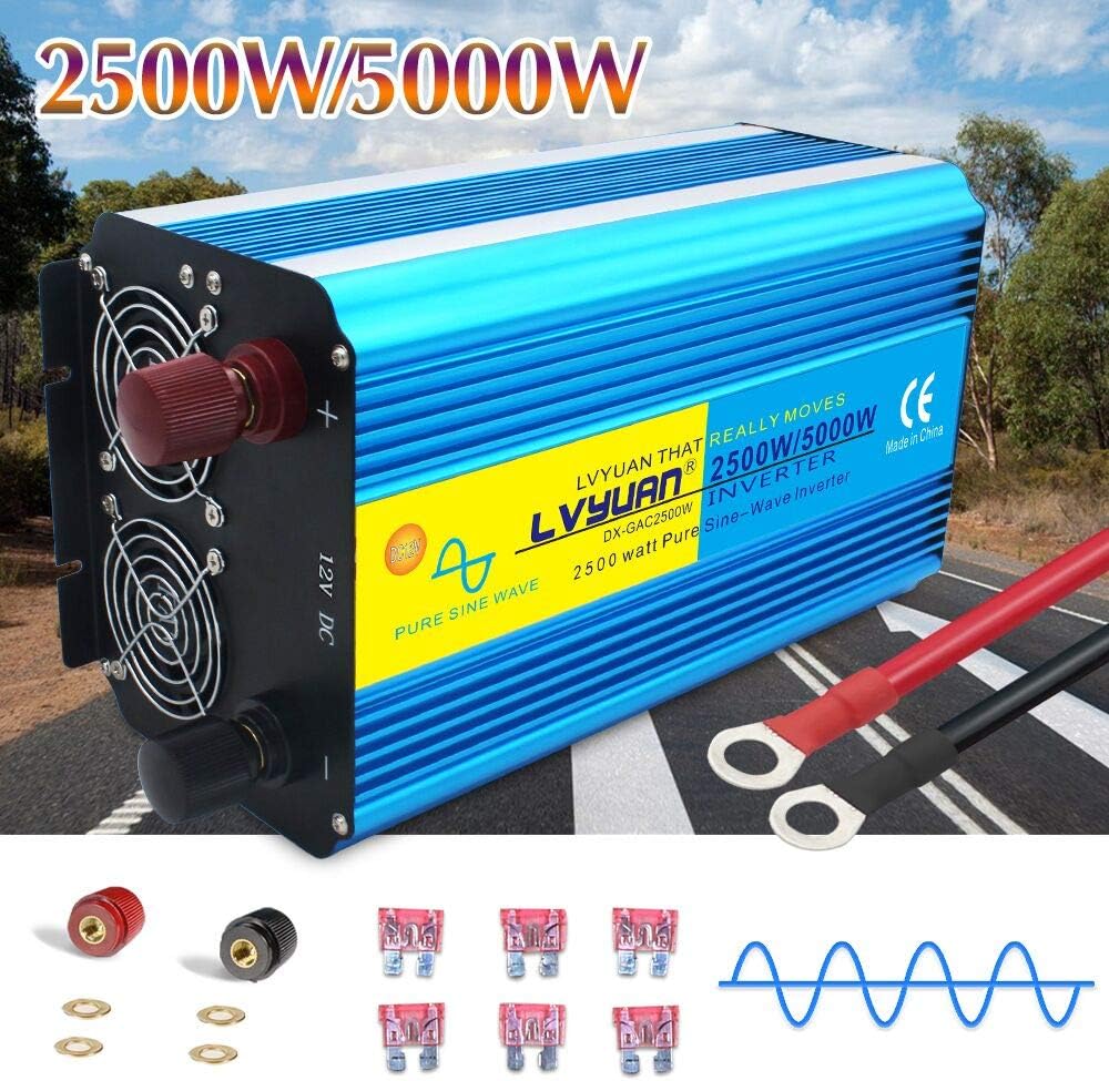 1000W Pure Sine Wave Car Power Inverter DC 12V to 110V AC with Dual AC Outlets and Dual USB Charging Ports D9242