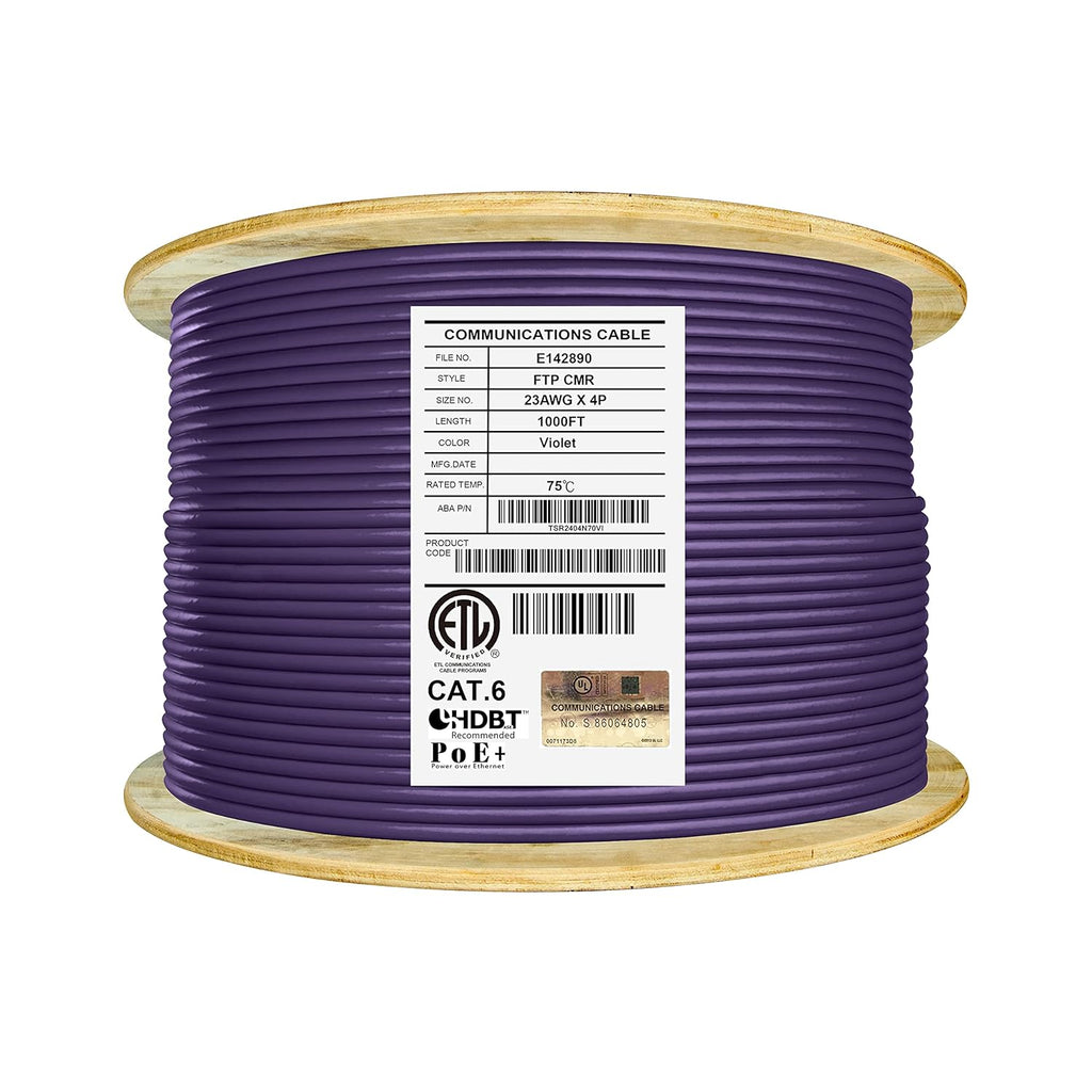 Cat6 Shielded Riser 1000ft F/UTP 23AWG Solid Bare Copper 550MHz Bulk Ethernet Cable Reel Yellow L217573