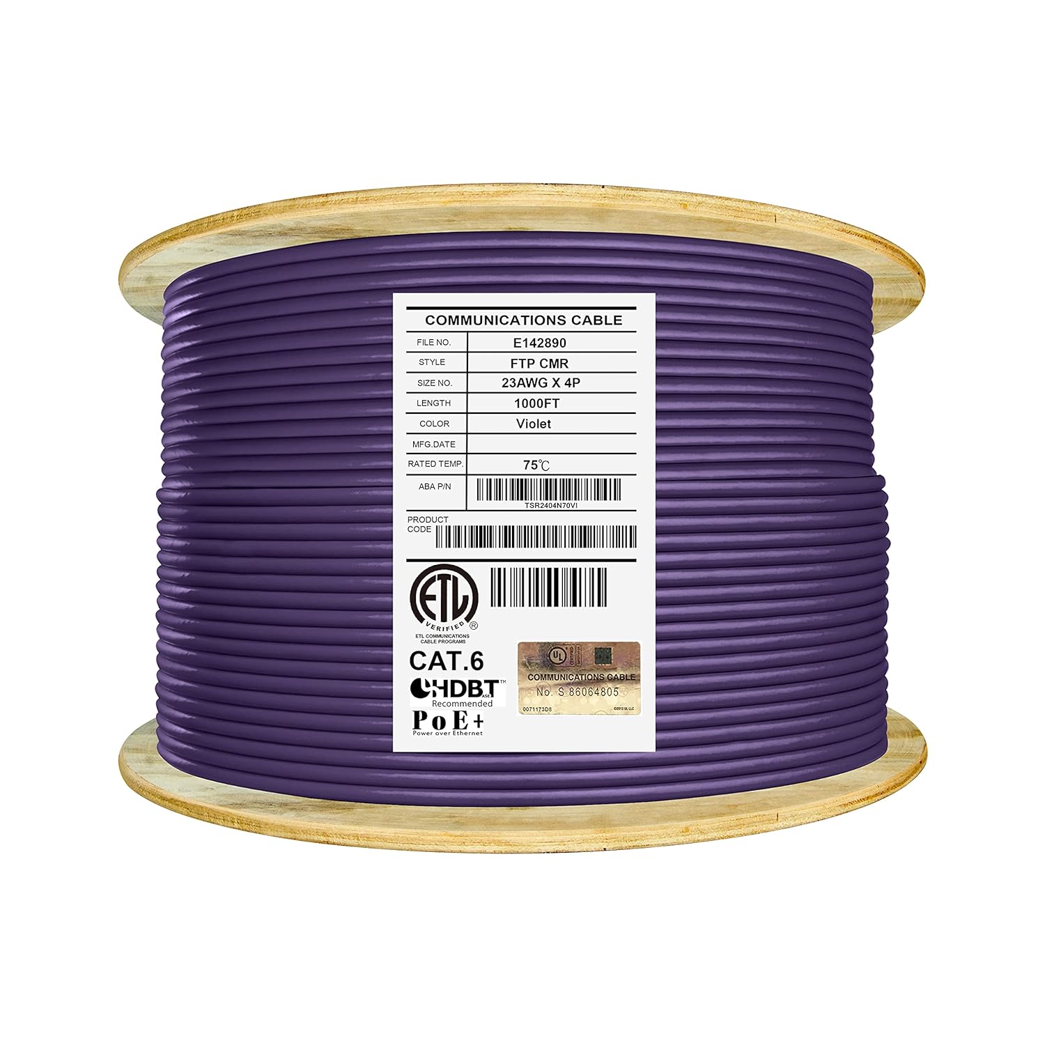 Cat6 Shielded Riser 1000ft F/UTP 23AWG Solid Bare Copper 550MHz Bulk Ethernet Cable Reel Yellow L217573