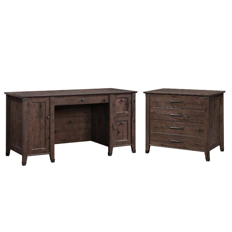 2 Piece Home Office Set with Computer Desk and File Cabinet in Coffee Oak Y7797