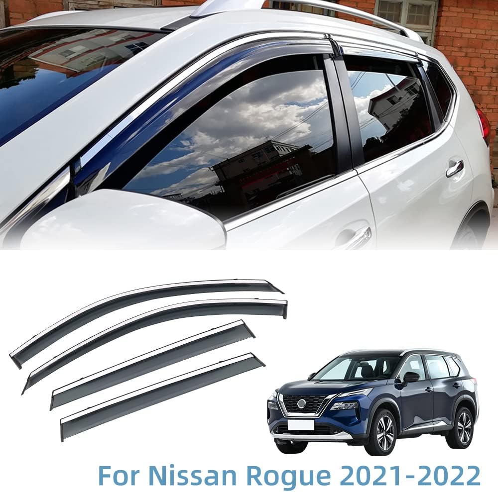Smoke Pack of 2 Stainless Steel Trim Window Visor for Nissan Rogue 2021 2022 N735