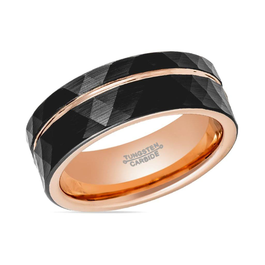 Rose Gold Black Faceted Groove Ring U38372
