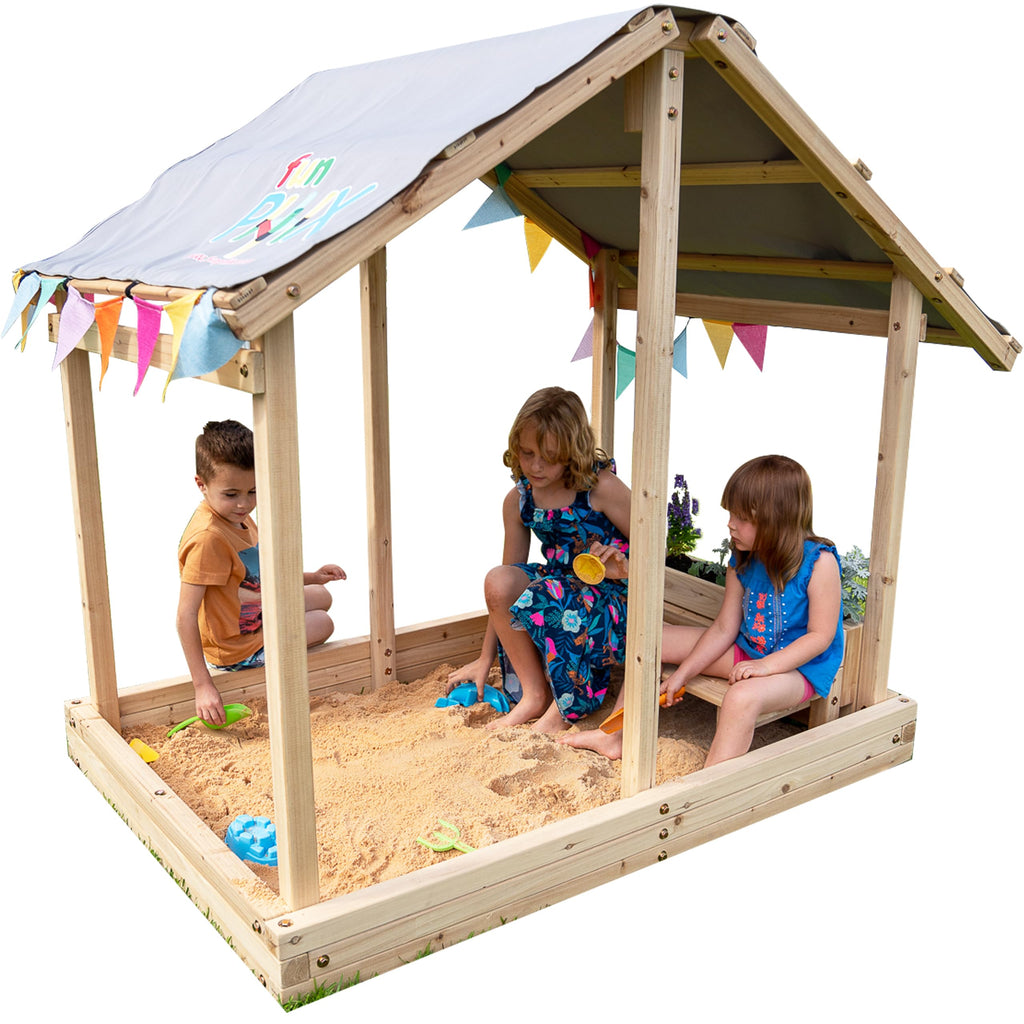 Kids Sandbox Outdoor Playset with Canopy, Bench, & Flower Planter H469174