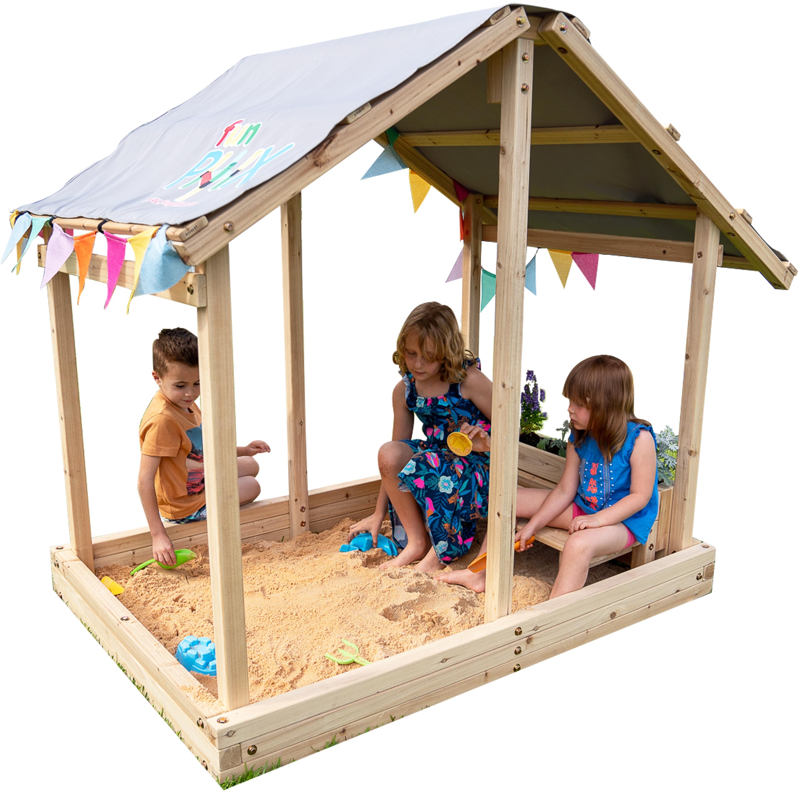 Kids Sandbox Outdoor Playset with Canopy, Bench, & Flower Planter H469174