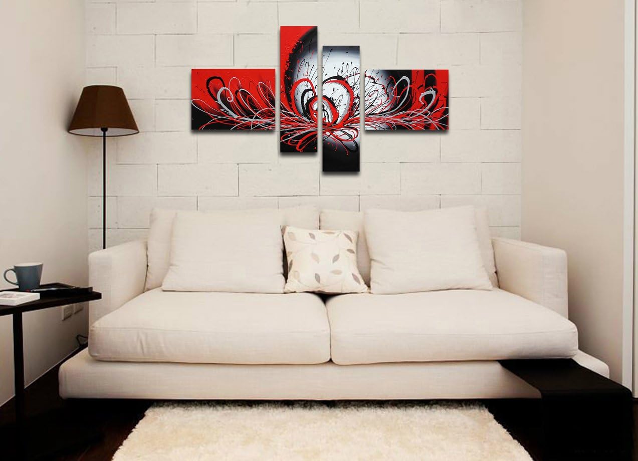 Black and Red Abstract Oil Painting on Canvas, Pack of 2 S6661