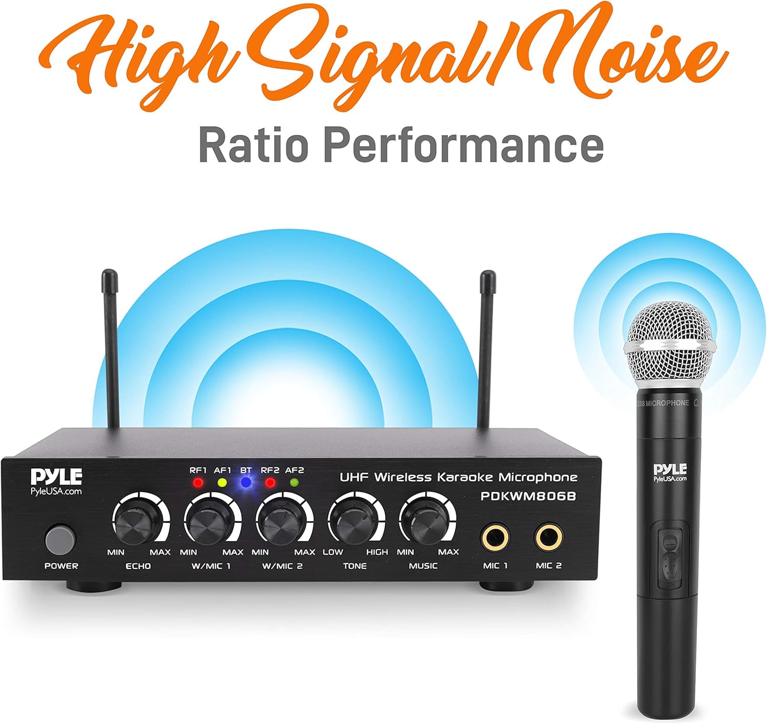 UHF Wireless Microphone System, Dual Bluetooth Cordless Microphone Set, 2 Handheld Transmitter Mic, Mixer Receiver, RCA V761556