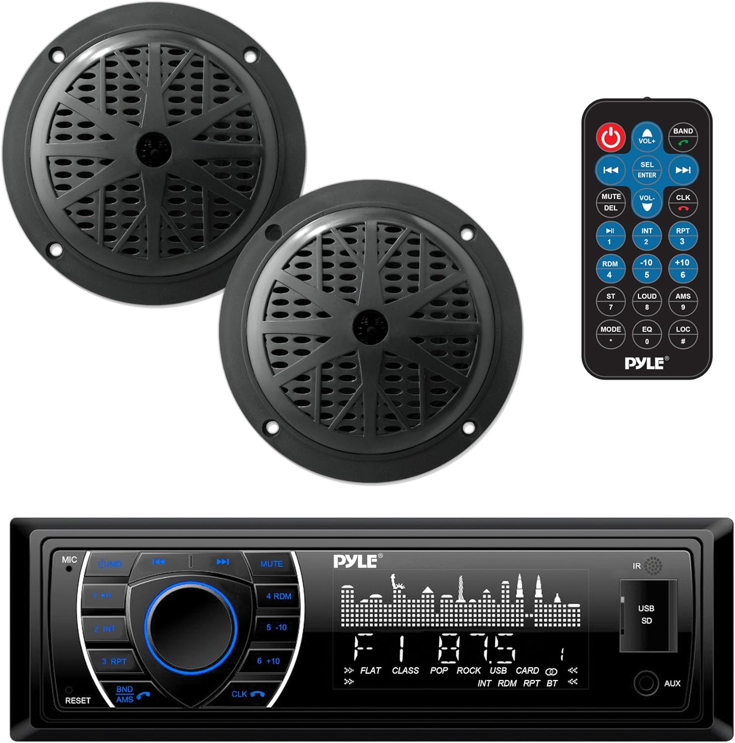 Marine Headunit Receiver Speaker Kit with Bluetooth Waterproof Speakers Pack of 2 U753175