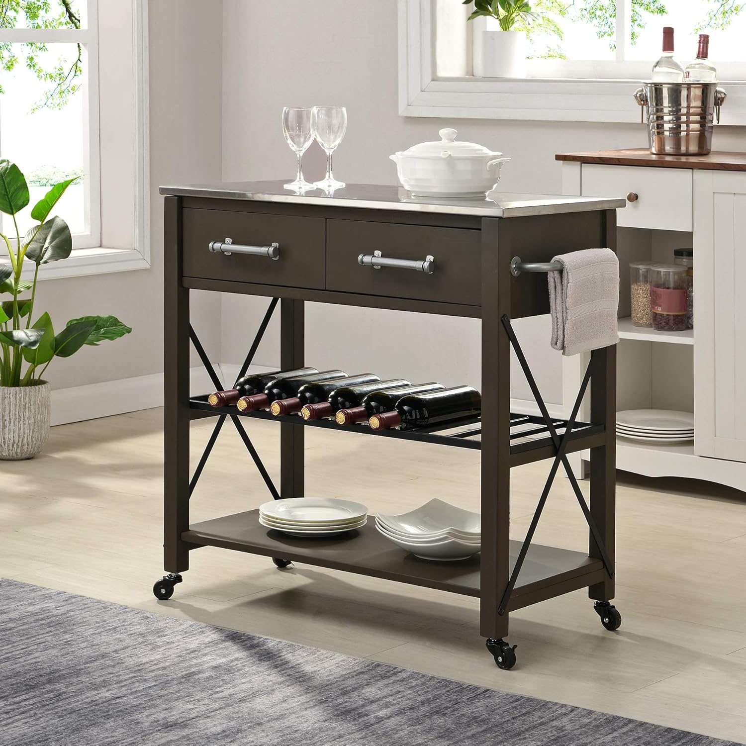 White Farmhouse Kitchen Cart F3353