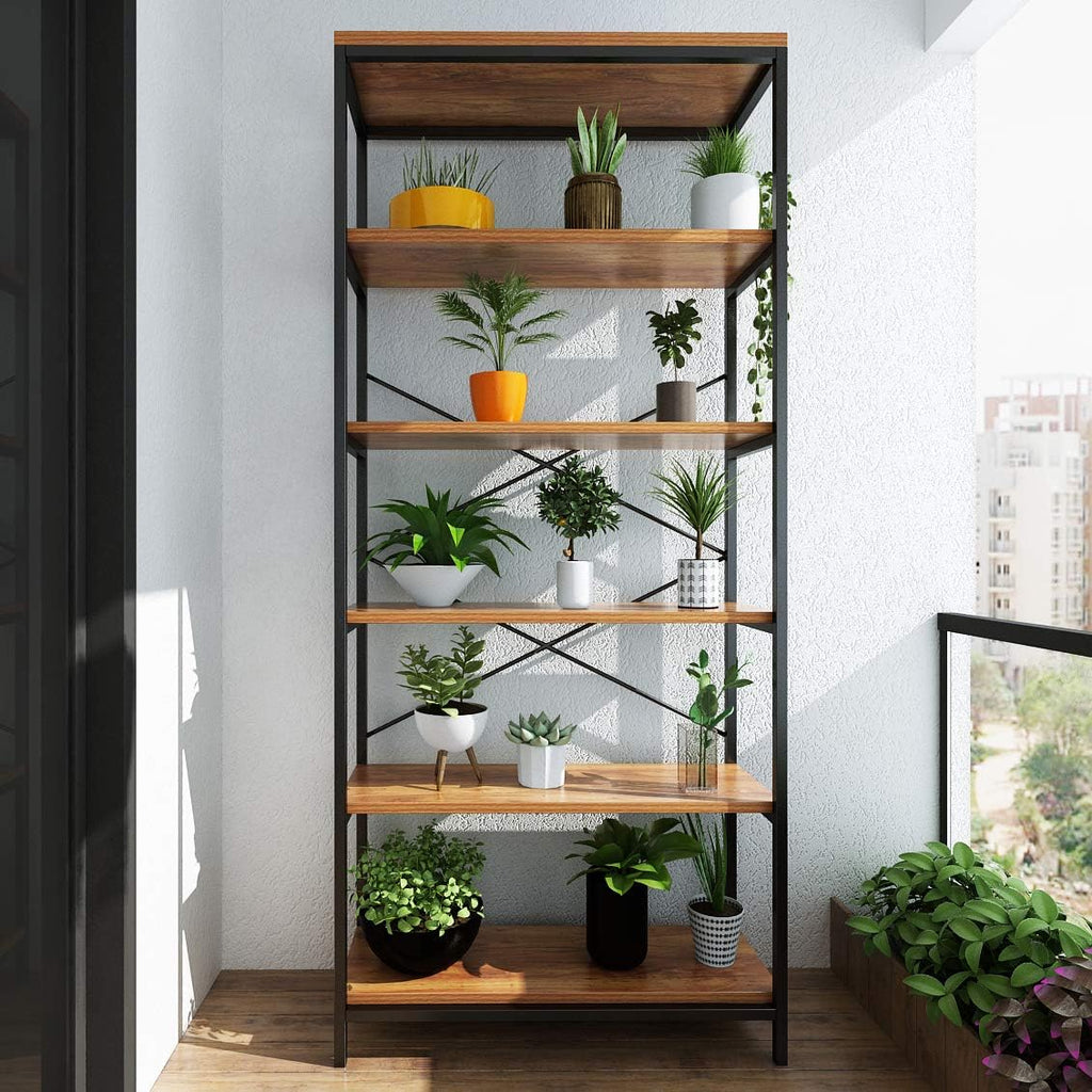 5 Shelf Metal and Wooden Bookshelf Q888