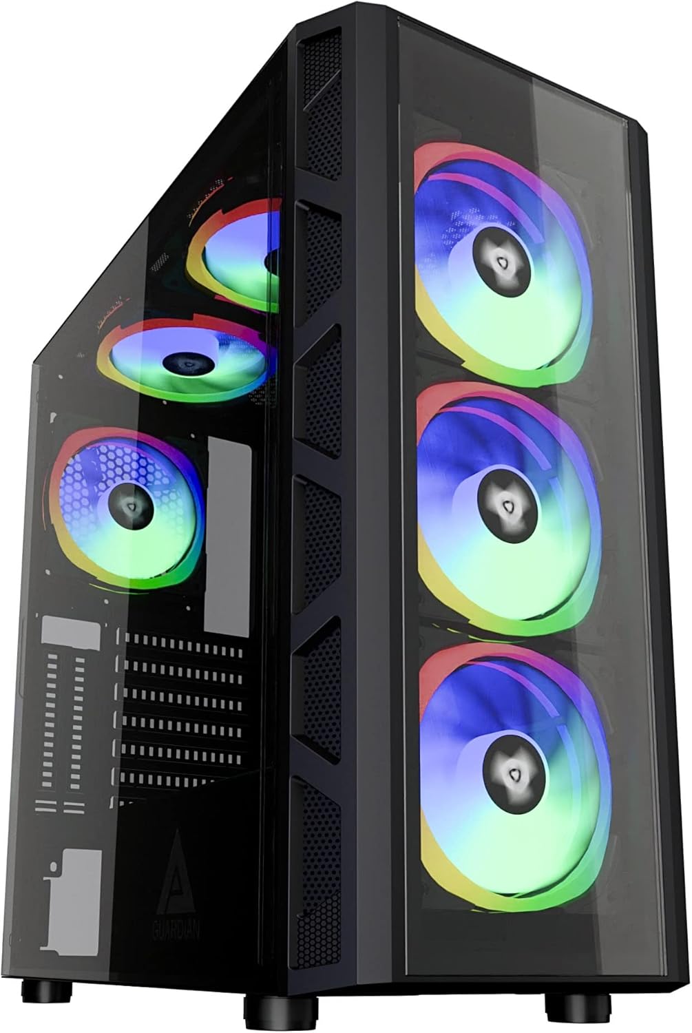 Black Mid Tower Gaming Case with Tempered Glass Panel and RGB Fans V4600
