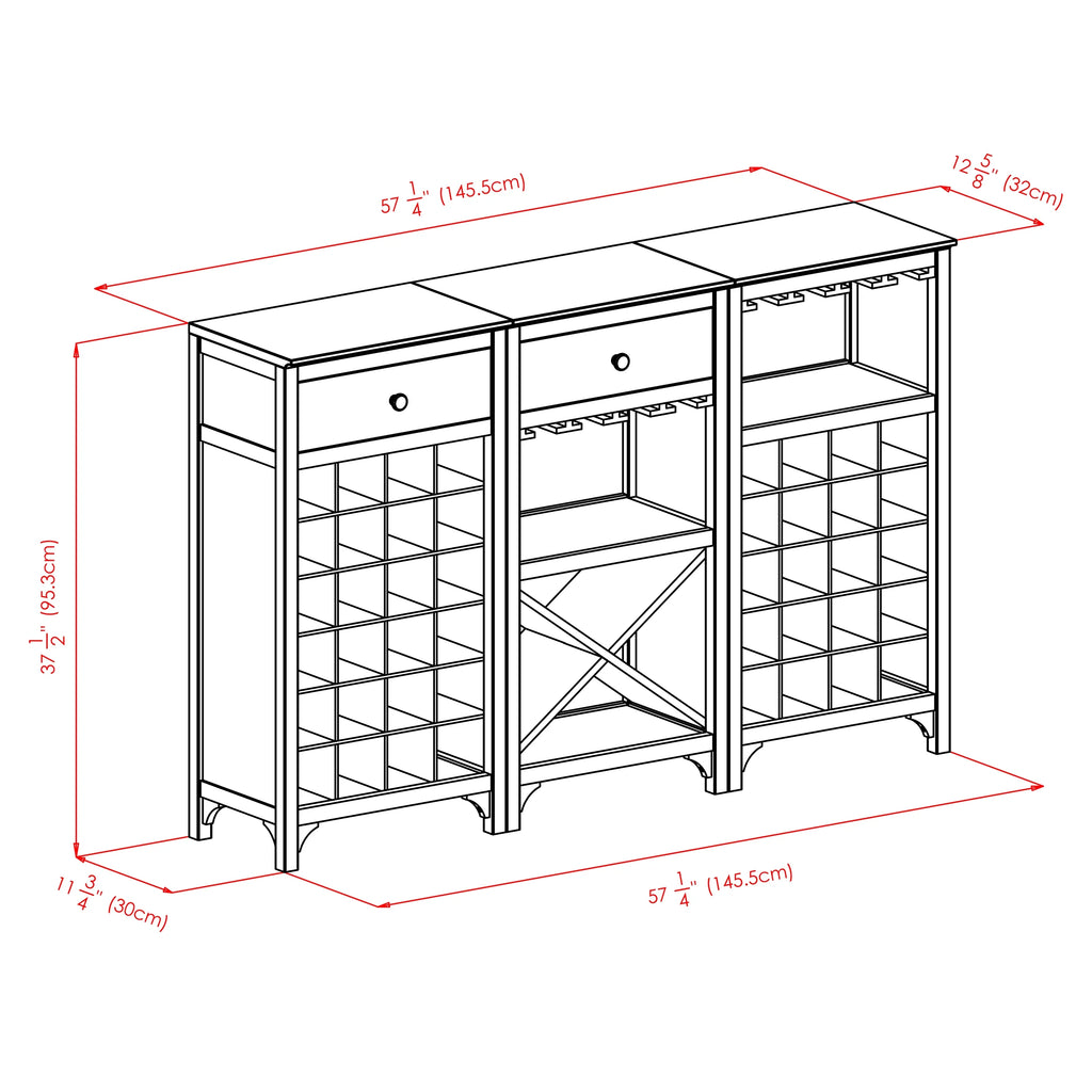 3-Pc Modular Wine Display Cabinet Set, Espresso Finish C91352