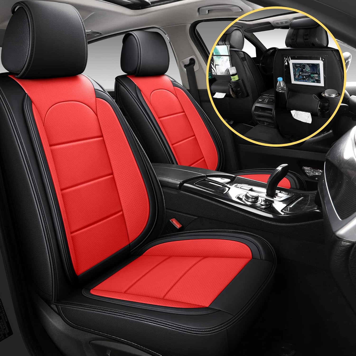 Beige Leather Car Seat Covers Front Pair Y144944