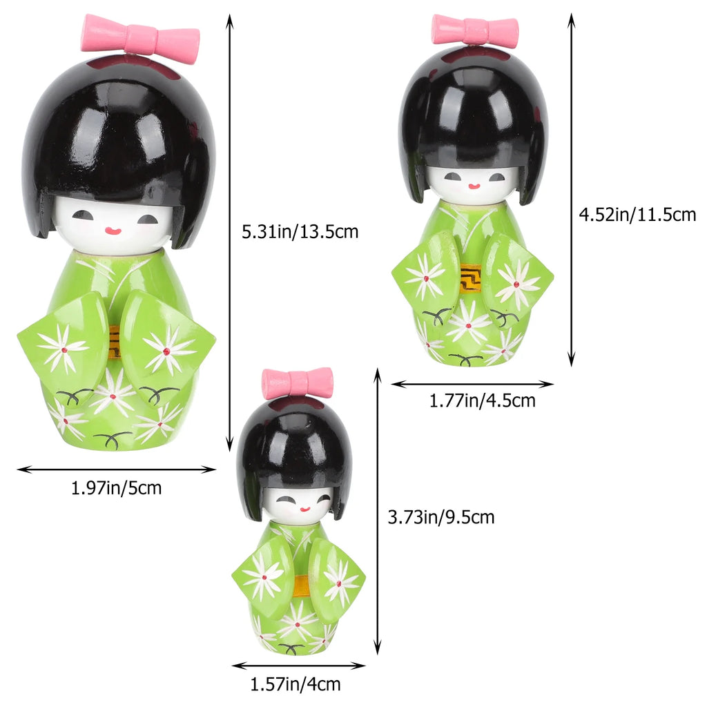 Wooden Doll Traditional Crafts Japanese Home Decor Desk Topper 2 Sets D3905