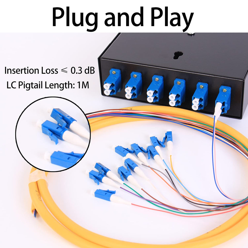 6 Port Duplex Box Cables Wall Mount Fiber Enclosure with Spool Singlemode LC-UPC Kit I9676